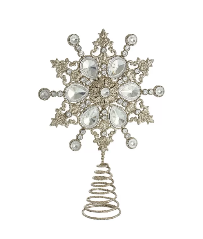 Outlet 12" Silver Snowflake With Jewels Treetop Star & Tree Topper