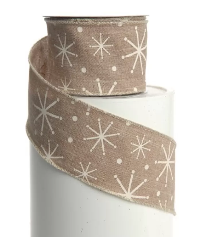 Fashion 2.5"X10Y,Ruban Beige+Stars Ribbons & Bows