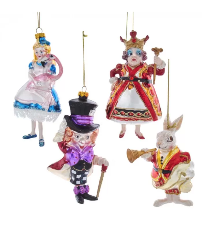 Sale Alice In Wonderland Glass Ornament 4-Piece Set Miscellaneous