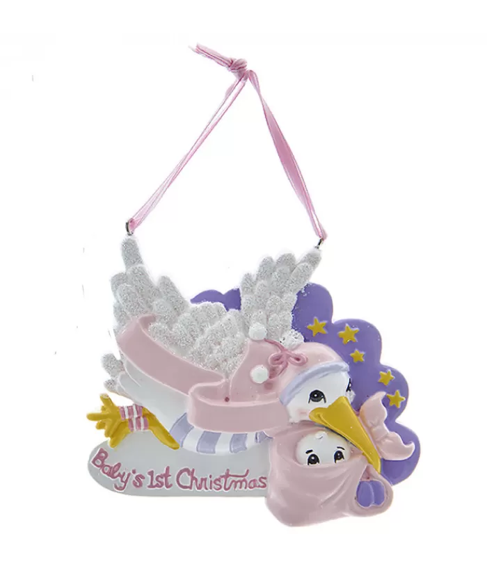 Flash Sale Baby'S 1St Christmas'' Pink Stork Ornament First Christmas