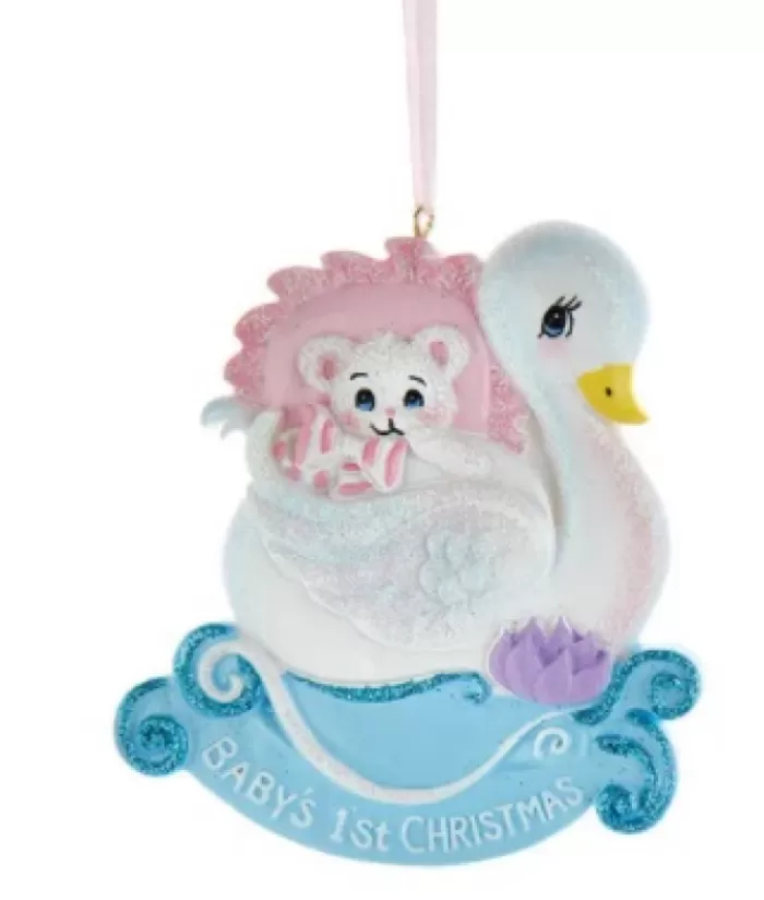 Hot Baby'S 1St Christmas'' Pink Swan Ornament First Christmas