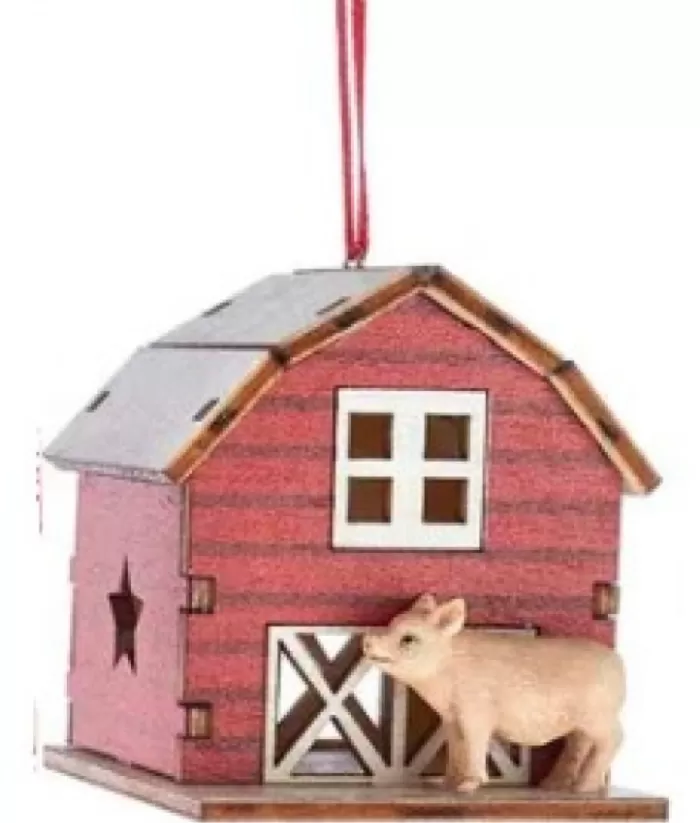 Boutique de Noël Farm House & Western*Barn With Pig Ornament