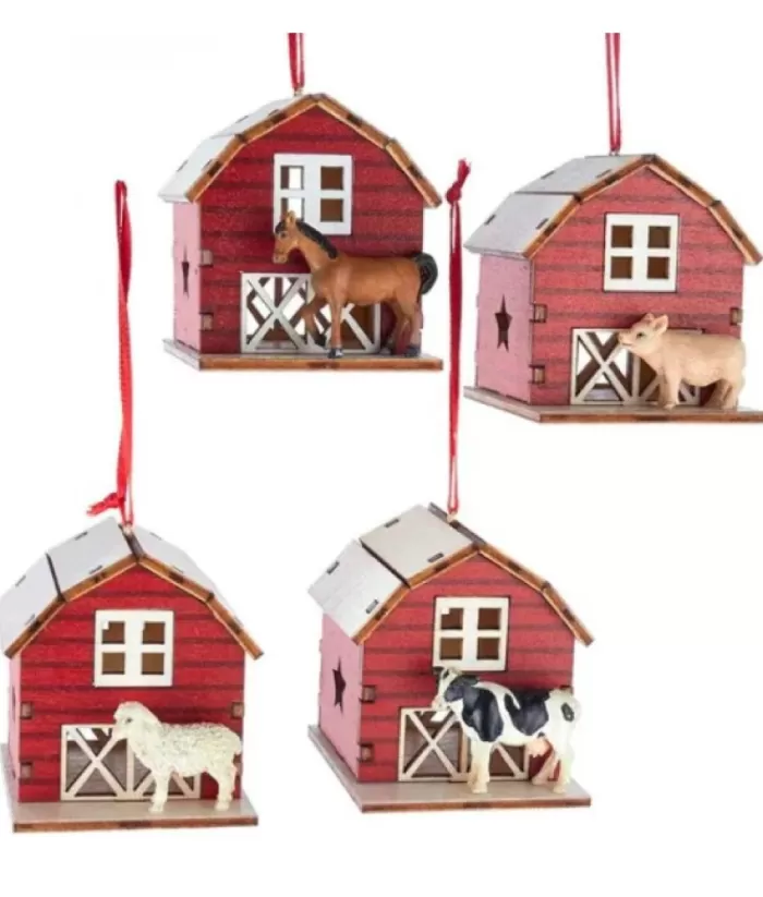 Boutique de Noël Farm House & Western*Barn With Pig Ornament