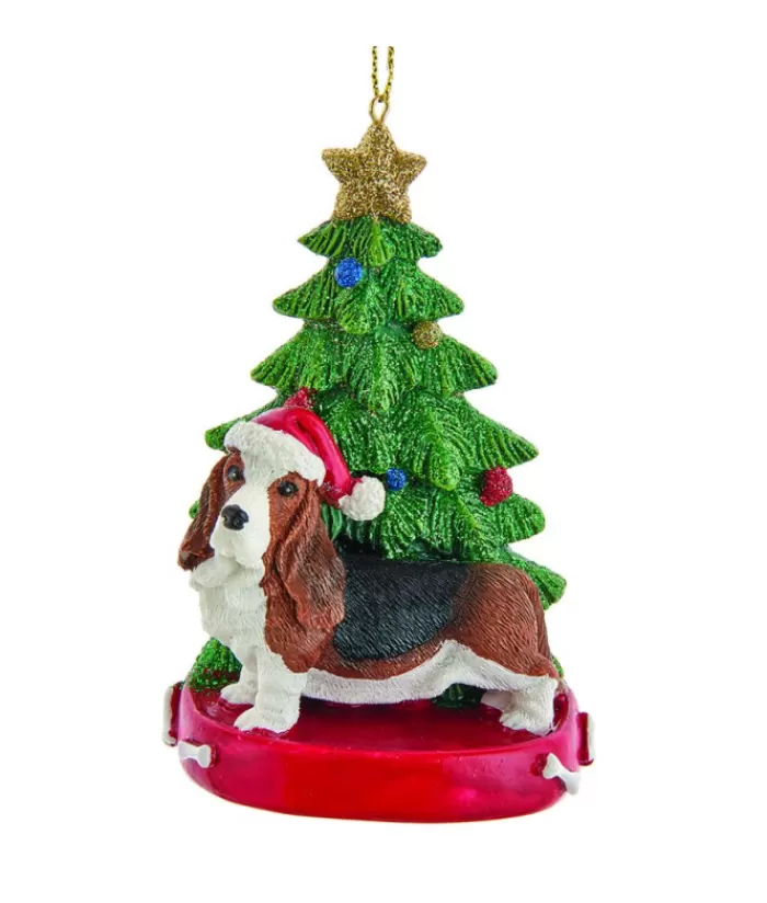 Flash Sale Basset Hound With Xmas Tree, Made Of Resin Dogs