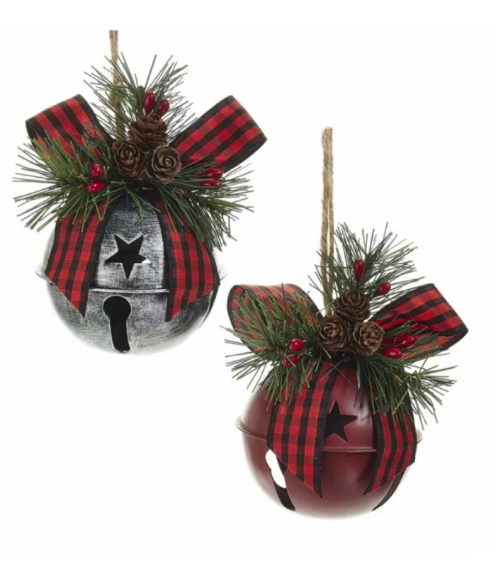 Boutique de Noël Enchanted Forest*Bell Ornament With Red Plaid Ribbon