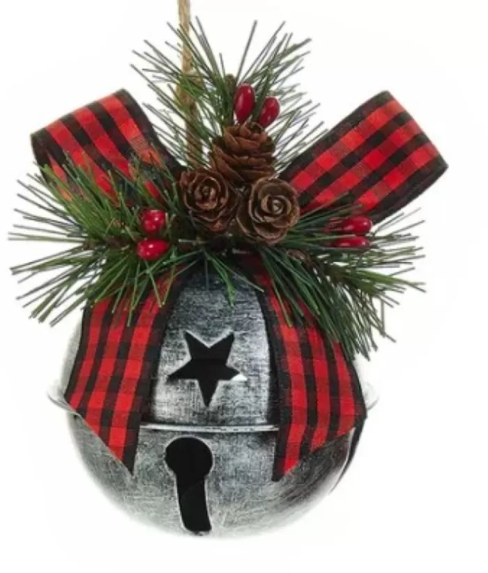 Boutique de Noël Enchanted Forest*Bell Ornament With Red Plaid Ribbon