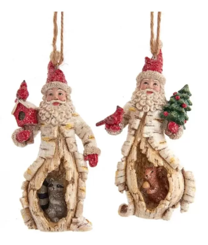 Clearance Birch Santa With Raccoon Ornament Animals