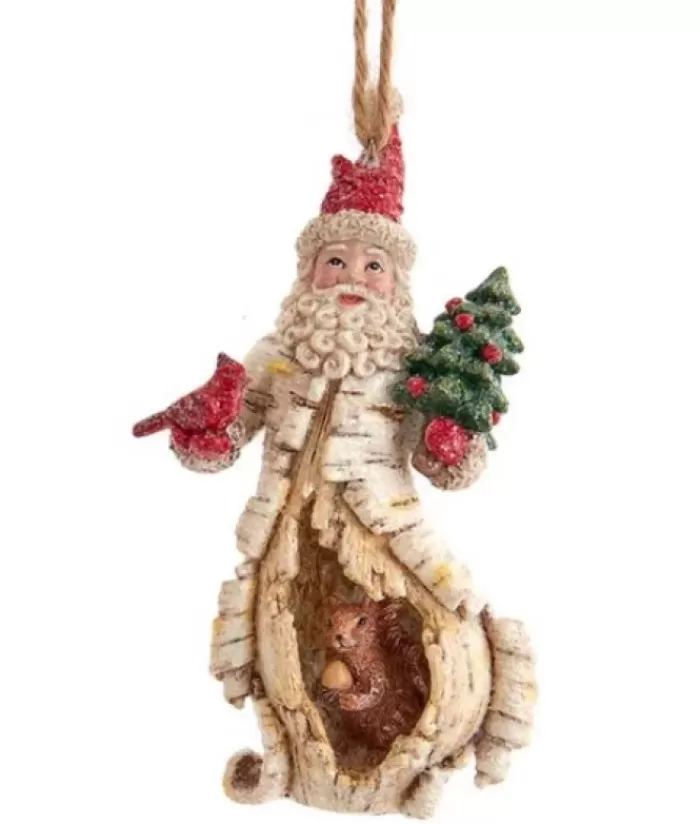 New Birch Santa With Squirrel Ornament Animals