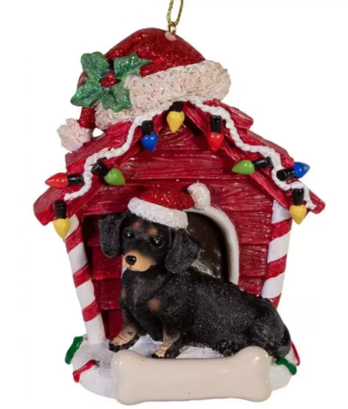 Fashion Black Dachshund Ornament With Doghouse Dogs