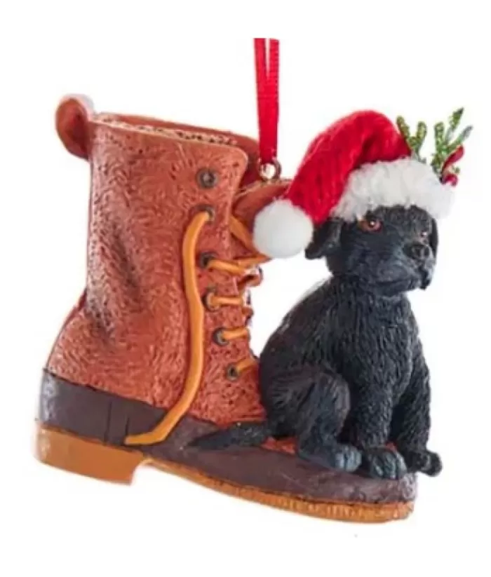 Boutique de Noël Family & Friends*Black Dog In Boot Ornament