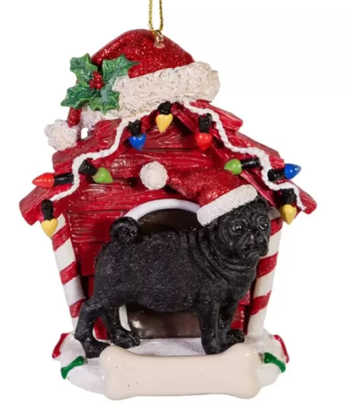 Store Black Pug Ornament With Doghouse Dogs