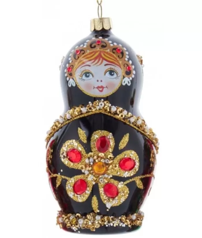 Boutique de Noël Rustic*Black Russian Doll Glass Ornament