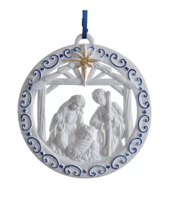 Outlet Blue And White Nativity Ornament Family & Friends