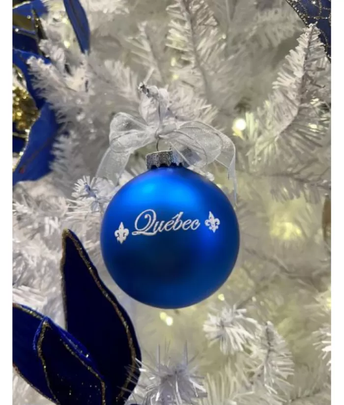 Online Blue Glass Ornament "Quebec". Customizable. Souvenirs Ornaments