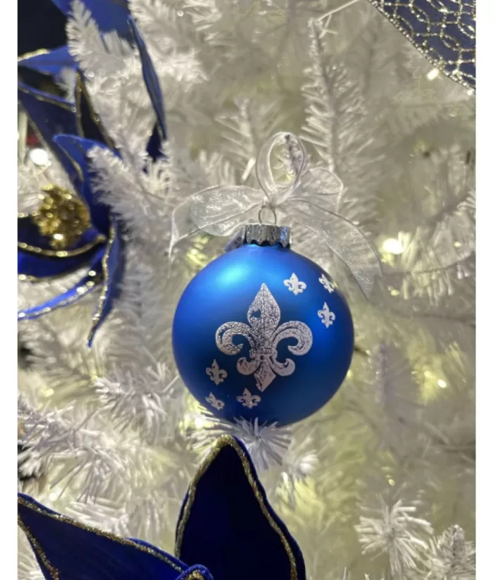 Boutique de Noël Collections*Blue Glass Ornament "Quebec". Customizable.