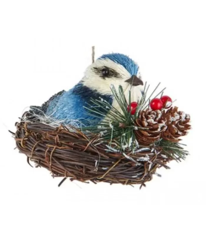 Boutique de Noël Birds & Owls*Blue Jay In Nest Ornament