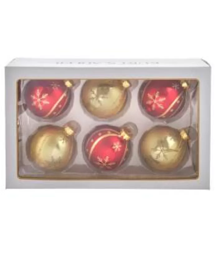 New Box Of 6 Glass Ornaments, Red And Gold Miscellaneous