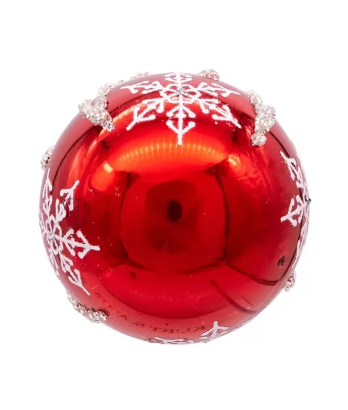 Cheap Box Of 6 Red Glass Jewelled Glass Balls, Snowflake Design 80Mm Snowflakes & Stars