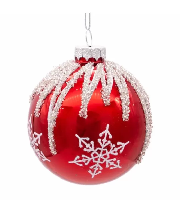 Boutique de Noël Glass Ball Boxes*Box Of 6 Red Glass Jewelled Glass Balls, Snowflake Design 80Mm