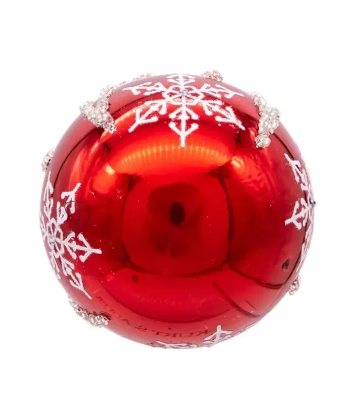 Boutique de Noël Winter Wonderland*Box Of 6 Red Glass Jewelled Glass Balls, Snowflake Design 80Mm