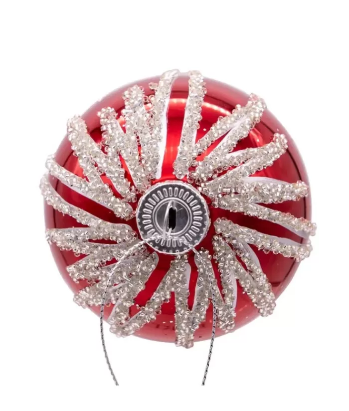 Cheap Box Of 6 Red Glass Jewelled Glass Balls, Snowflake Design 80Mm Snowflakes & Stars