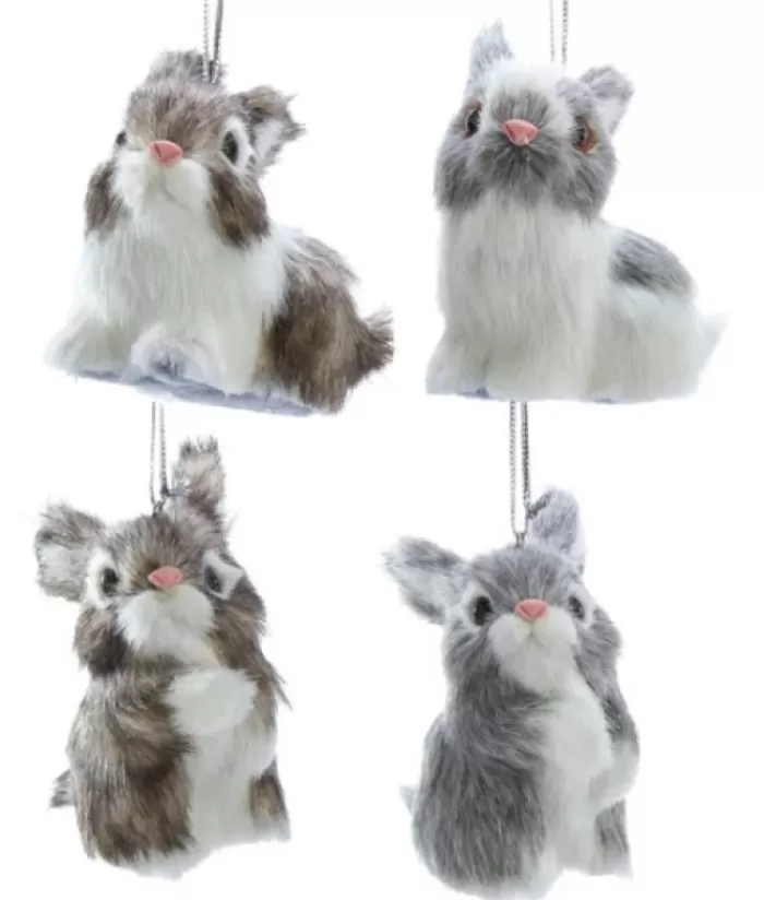 Best Brown And White Furry Bunny Ornament Animals