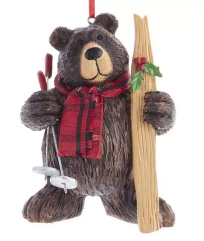 Online Brown Bear With Ski Ornament Sports