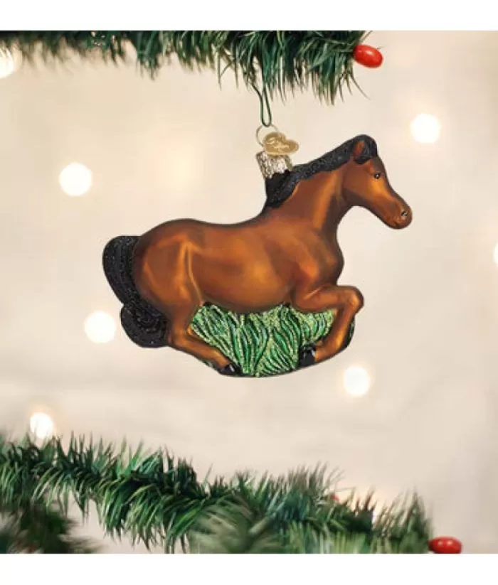 Boutique de Noël Farm House & Western*Brown Mustang Glass Ornament