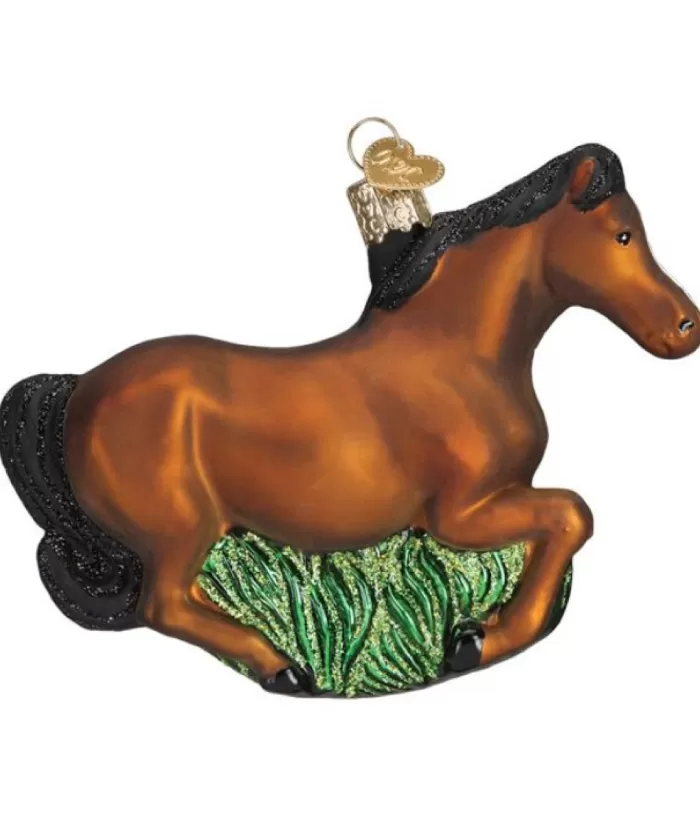 Boutique de Noël Farm House & Western*Brown Mustang Glass Ornament