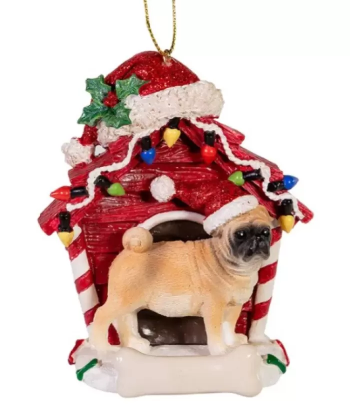 Store Brown Pug Ornament With Doghouse Dogs