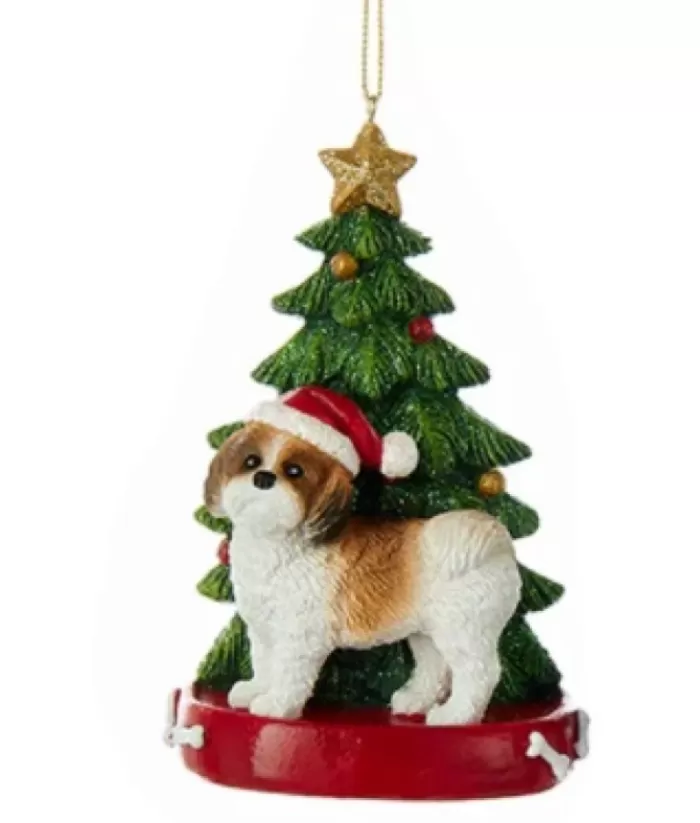 Boutique de Noël Family & Friends*Brown Shih-Tzu Ornament With Christmas Tree