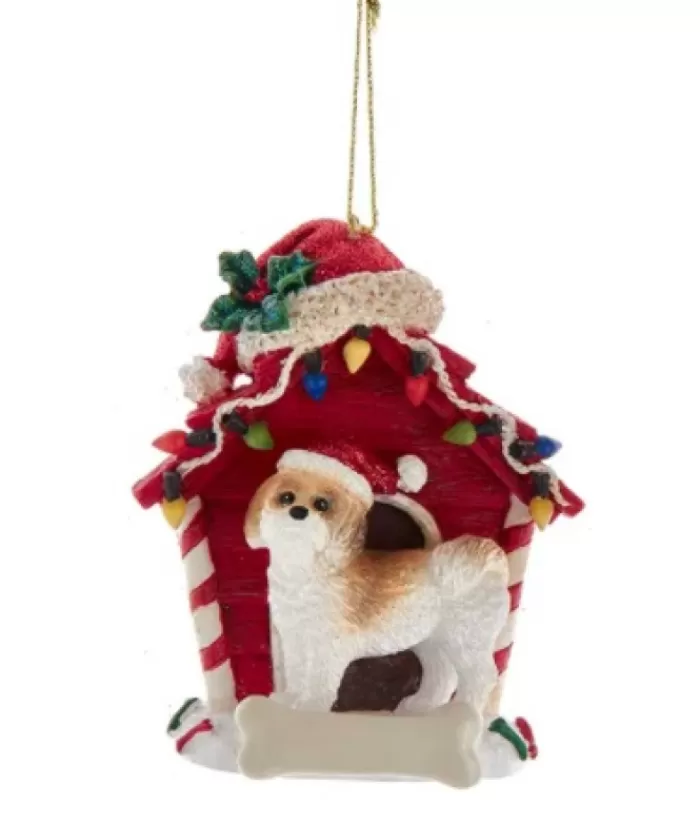 Cheap Brown Shih-Tzu Ornament With Doghouse Dogs