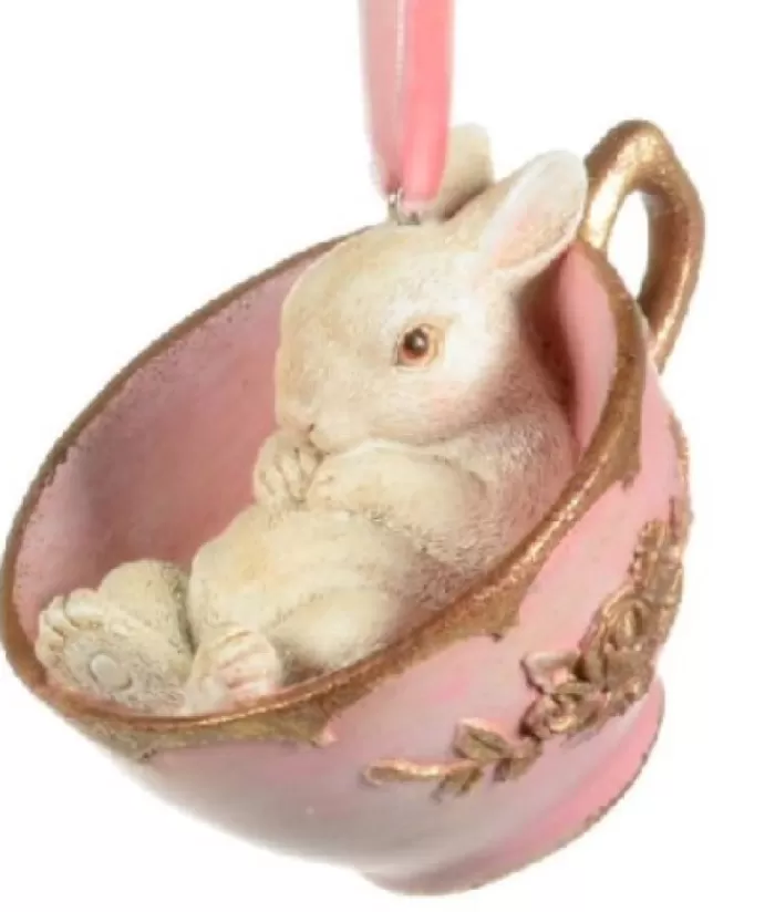 Fashion Bunny In Pink Tea Cup Ornament Family & Friends