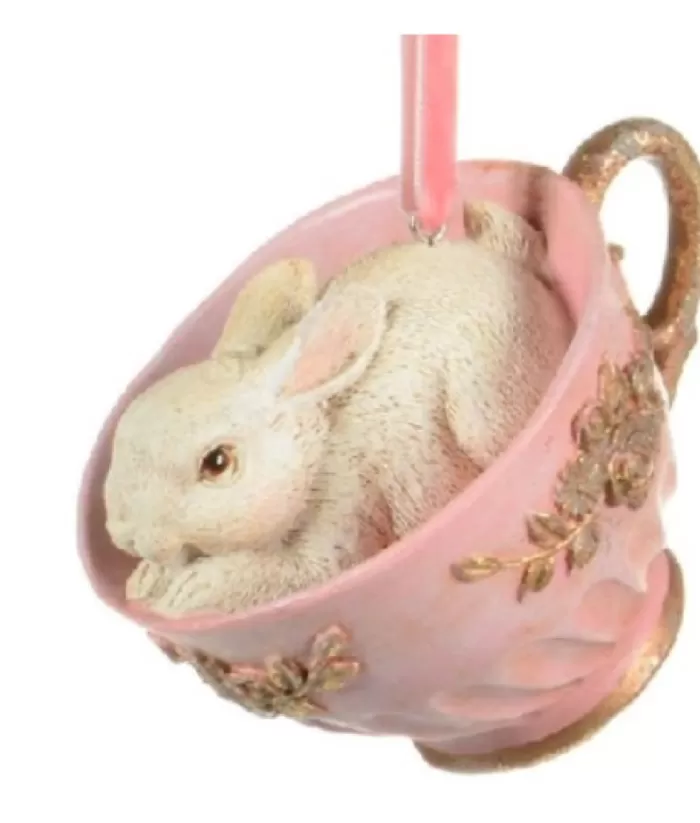 Boutique de Noël Mom'S Kitchen & Bakery*Bunny In Pink Tea Cup, Ornament