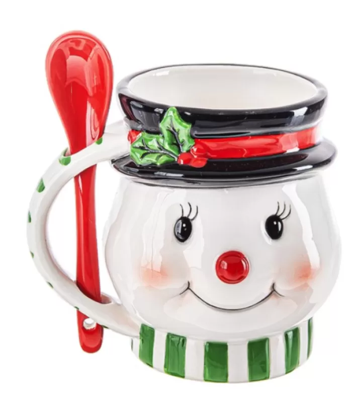 Fashion Ceramic Mug, Snowman Face With Spoon Christmas Dishes