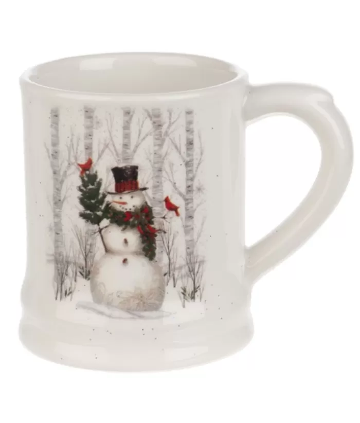 Boutique de Noël Enchanted Forest*Ceramic Mug, Snowman In Forest With Cardinals