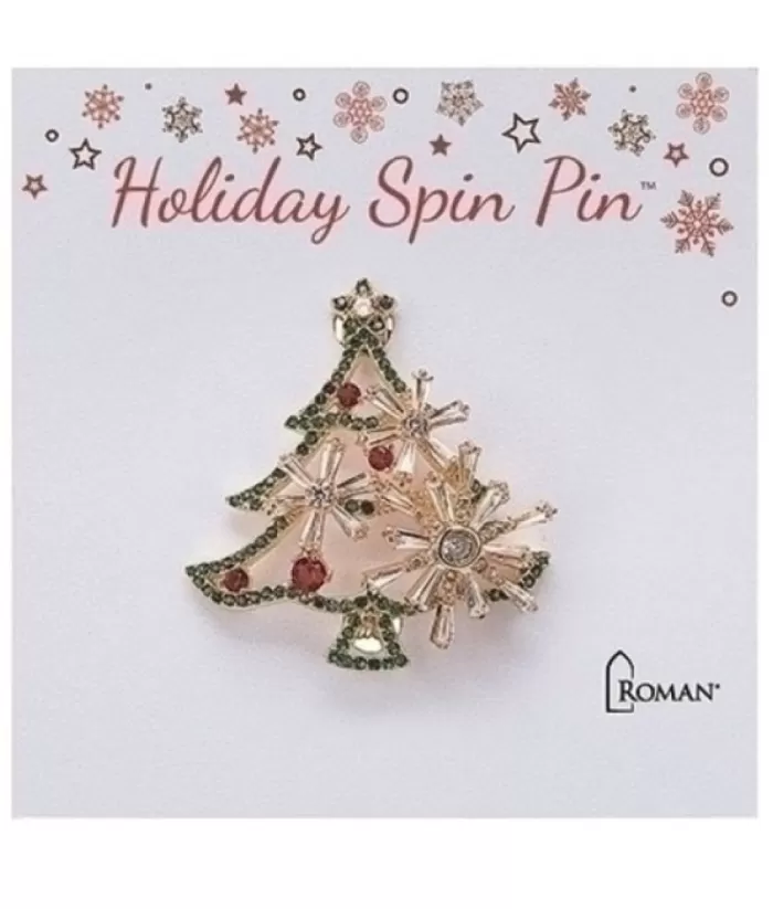 Boutique de Noël Enchanted Forest*Christmas Tree Brooch, With Spinning Ornaments