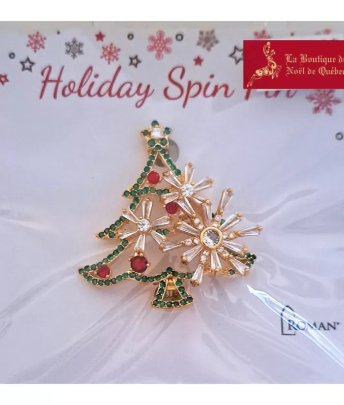 Boutique de Noël Enchanted Forest*Christmas Tree Brooch, With Spinning Ornaments