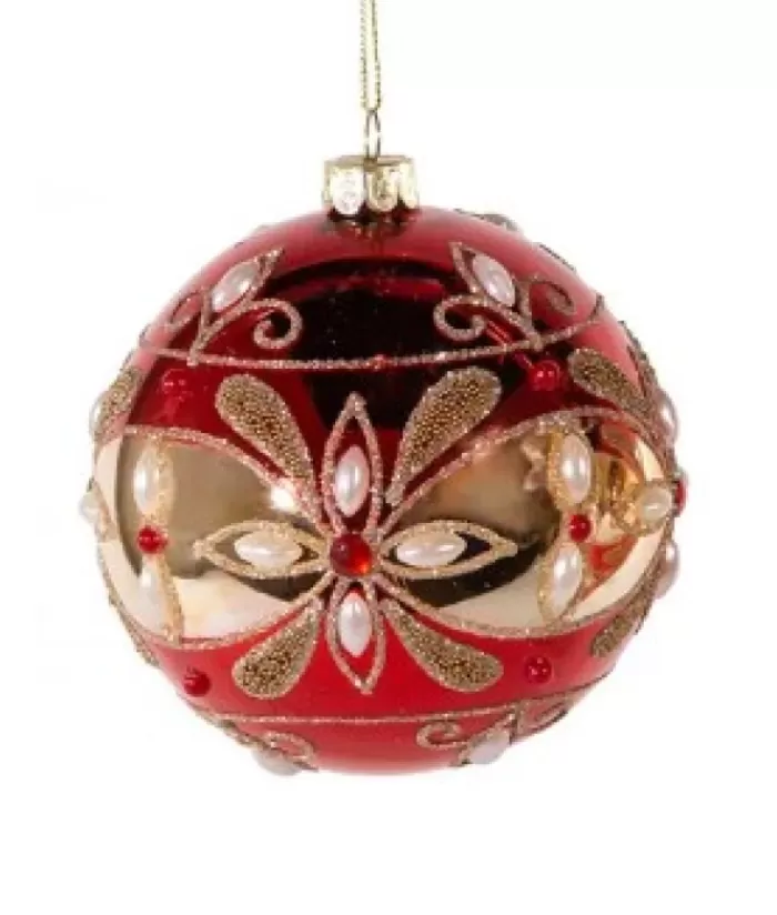 Clearance Classic Red/Gold Glass Ball Ornament Seasons Of Elegance