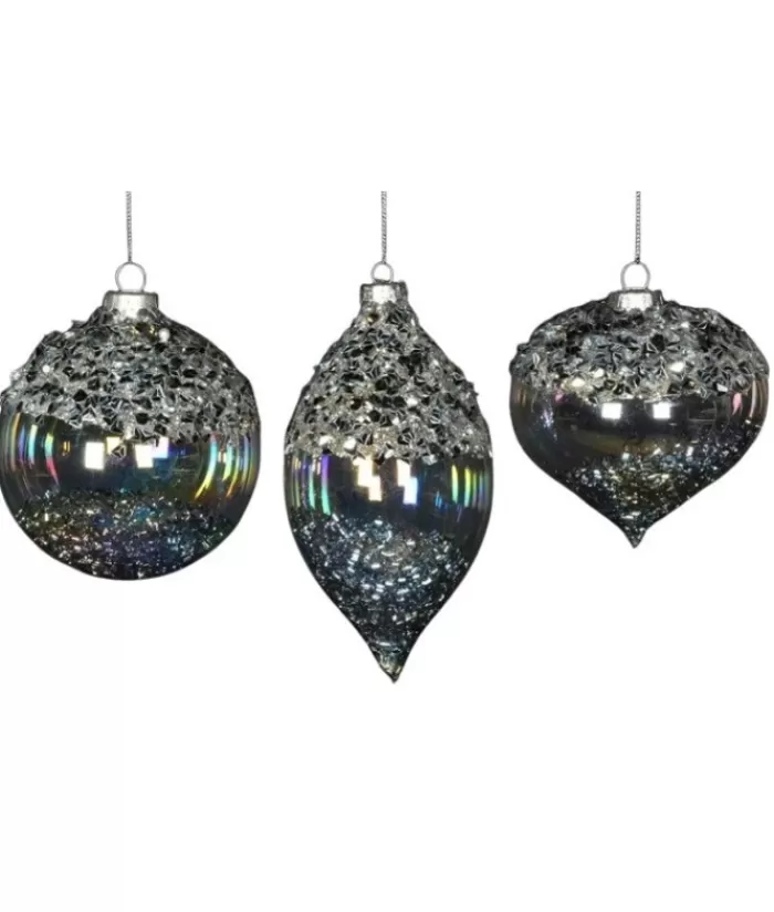 Store Clear Glass Ball Ornament With Rainbow Effect, 80Mm Snowflakes & Stars