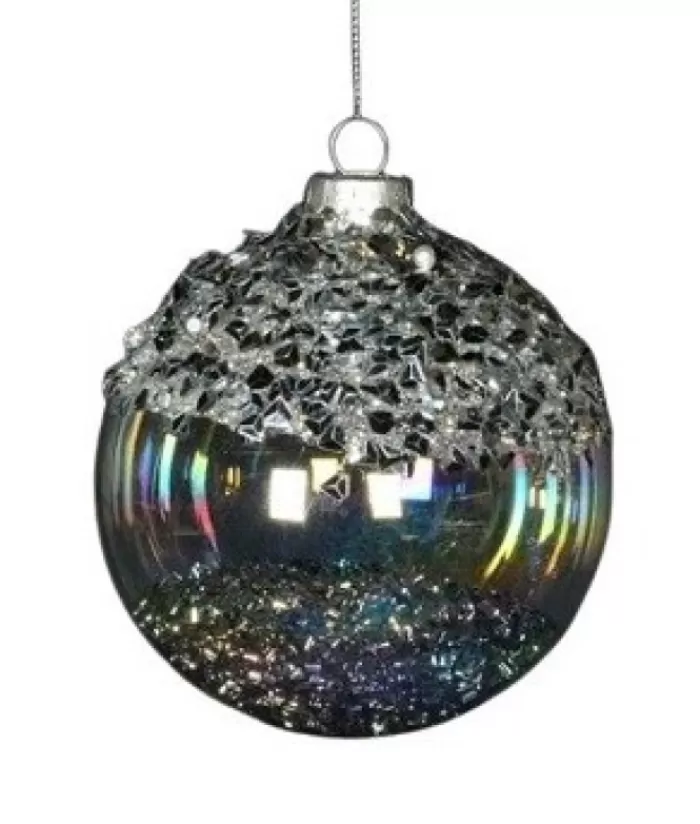 Store Clear Glass Ball Ornament With Rainbow Effect, 80Mm Snowflakes & Stars