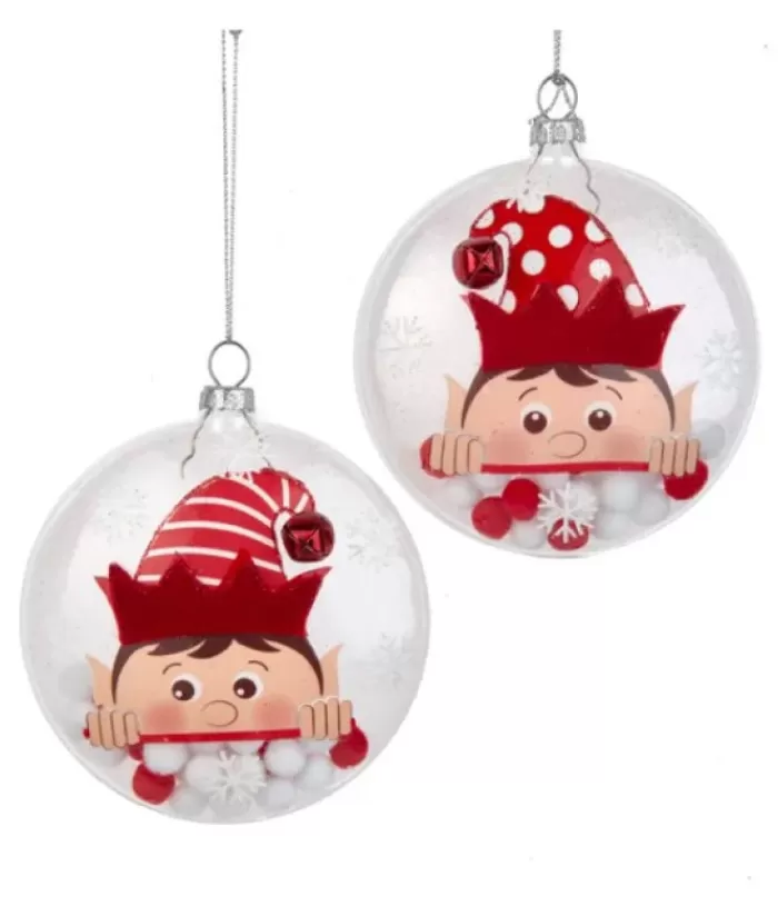 Best Clear Glass Ornament With Elf Motif And Snow Ball Filling, 4" Large Gnomes & Elves