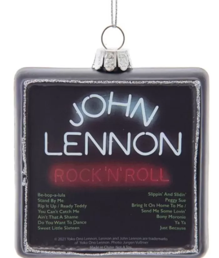 Boutique de Noël Music*Collectible Ornament In Glass, 1975 Vinyl Record "Rock And Roll" By John Lennon