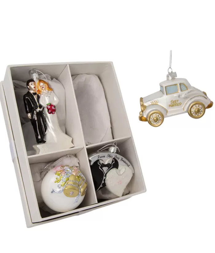 Sale Commemorative Marriage Set Of 4 Glass Tree Decorations Seasons Of Elegance