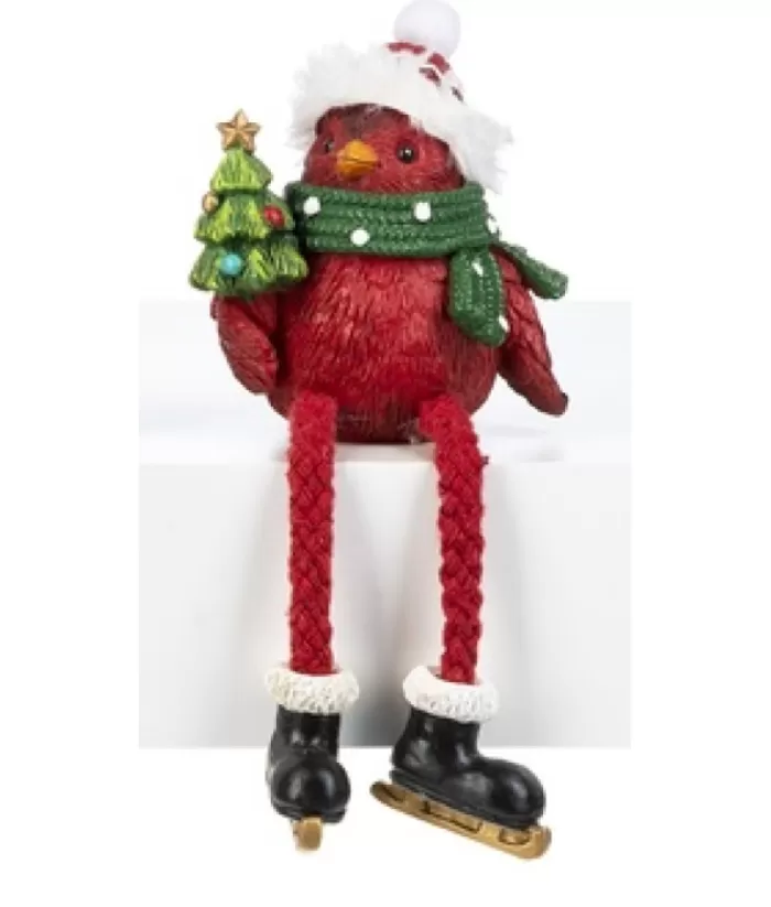 Boutique de Noël Birds & Owls*Cozy Cardinal With Green Scarf, Table Decoration, 4" Tall