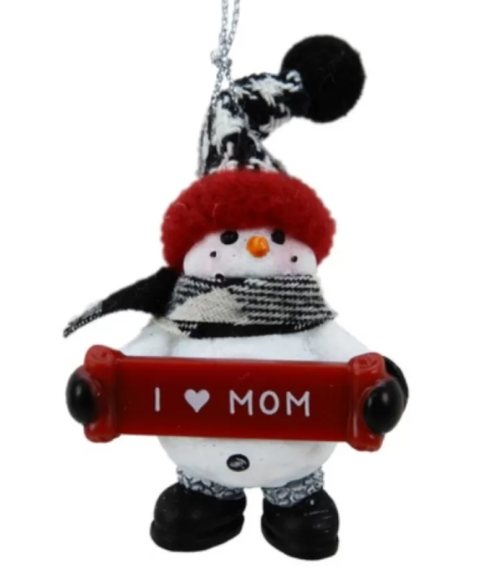 Boutique de Noël Family & Friends*Cozy Snowman With Banner Message "I Love Mom" Ornament