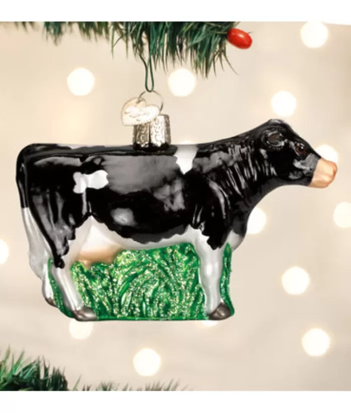 Boutique de Noël Farm House & Western*Dairy Black Cow Glass Ornament