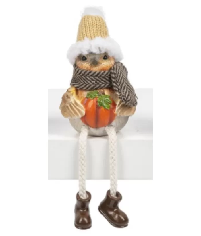 Boutique de Noël Miscellaneous*Dangling Legs, Cosy Bird, With Pumpkin, Shelf Ornament