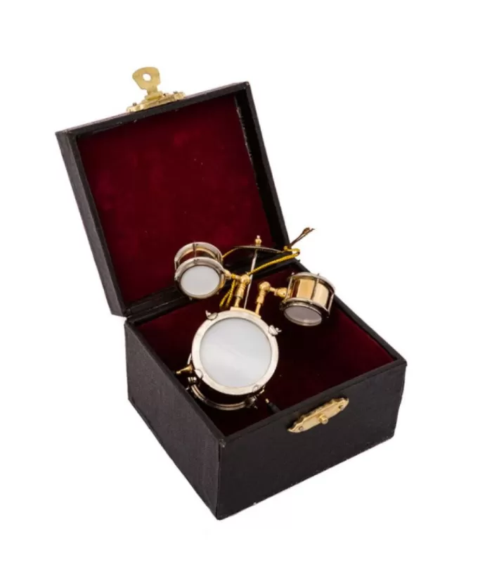 Boutique de Noël Music*Drum Kit In Metal, 4"Ornament In Black Jewel Box