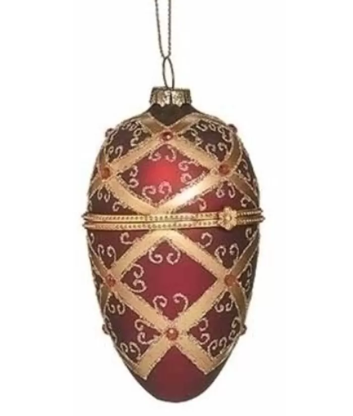 New Faberge Red/Gold Glass Ornament Seasons Of Elegance